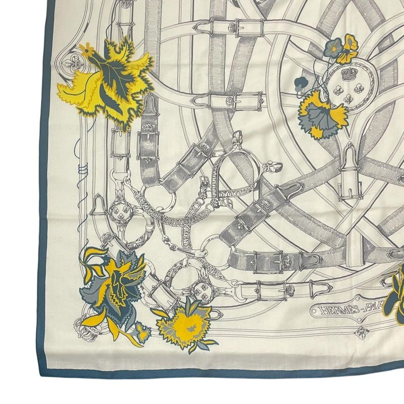 Hermes Kare140 Cavalcadour Fleuri Large Shawl Cashmere X Silk Beige