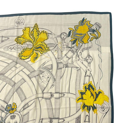 Hermes Kare140 Cavalcadour Fleuri Large Shawl Cashmere X Silk Beige