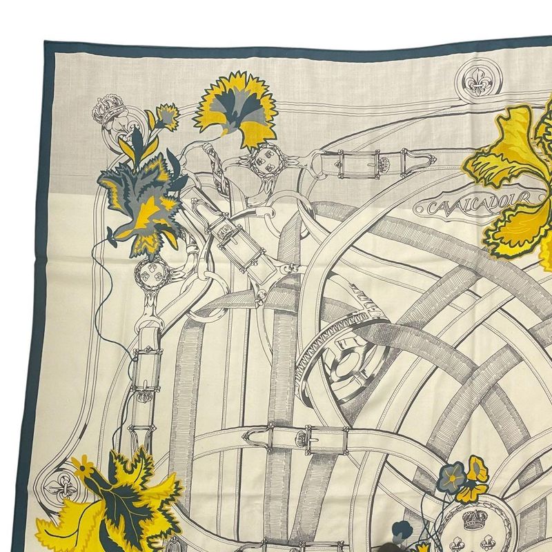 Hermes Kare140 Cavalcadour Fleuri Large Shawl Cashmere X Silk Beige