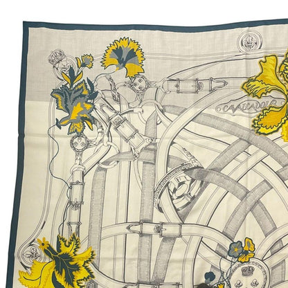 Hermes Kare140 Cavalcadour Fleuri Large Shawl Cashmere X Silk Beige