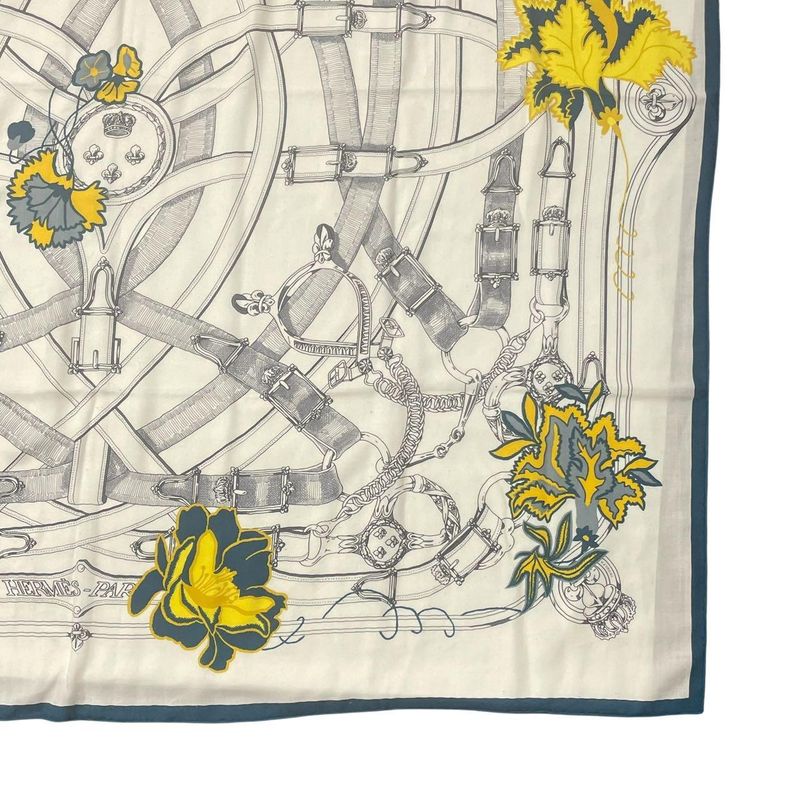 Hermes Kare140 Cavalcadour Fleuri Large Shawl Cashmere X Silk Beige