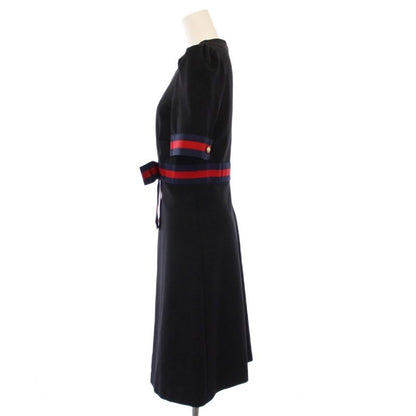 Gucci Jersey V-neck Dress Knee Length Short Sleeve Ribbon
