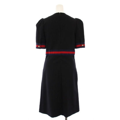 Gucci Jersey V-neck Dress Knee Length Short Sleeve Ribbon