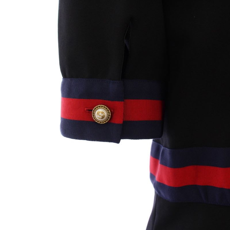 Gucci Jersey V-neck Dress Knee Length Short Sleeve Ribbon