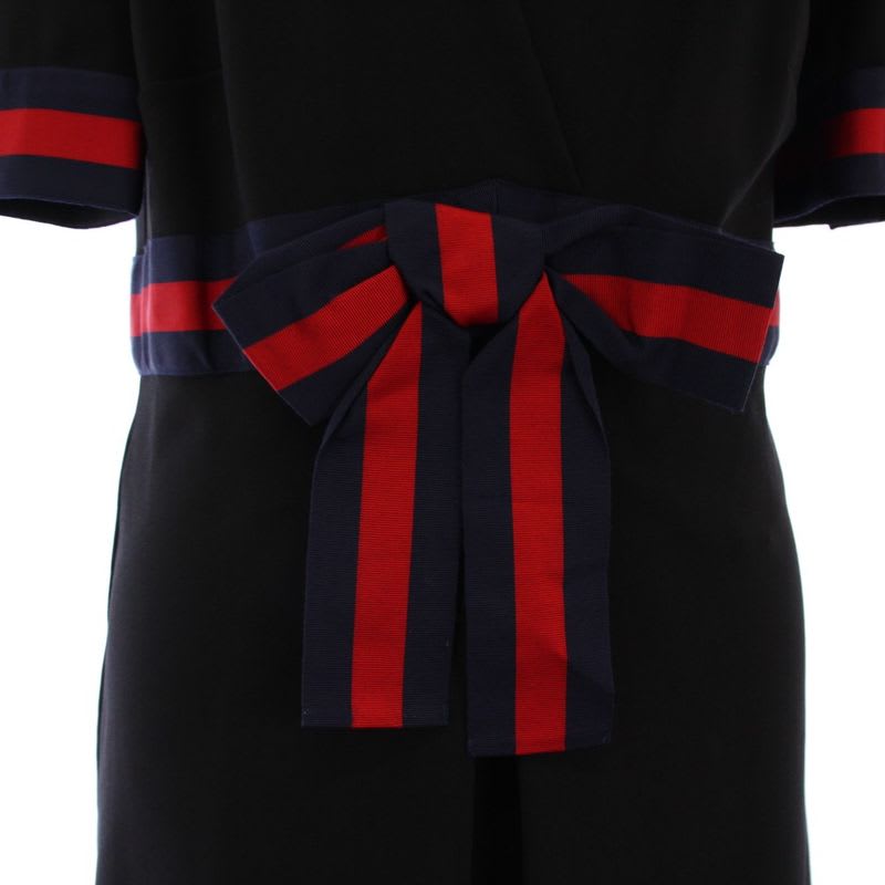 Gucci Jersey V-neck Dress Knee Length Short Sleeve Ribbon