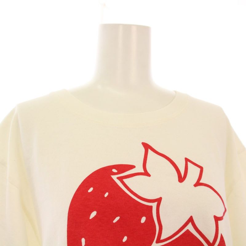 Gucci Strawberry Print T-Shirt Cut And Sew Short Sleeve XS White KH
