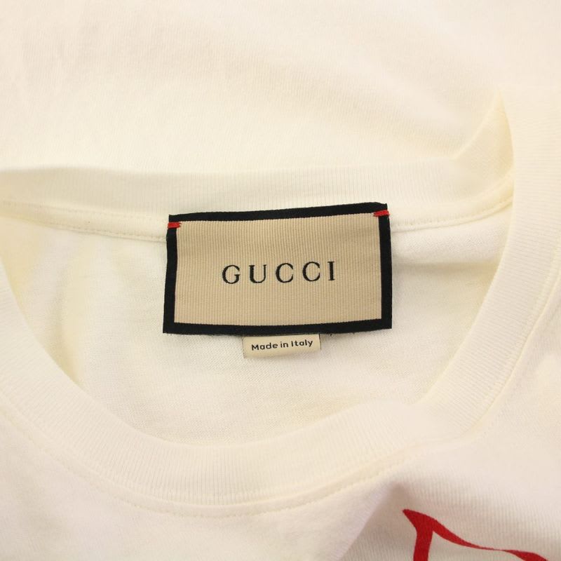 Gucci Strawberry Print T-Shirt Cut And Sew Short Sleeve XS White KH