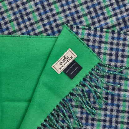 Hermes H Ecoce Recto Verso Plaid Cashmere Fringe Scarf Men's