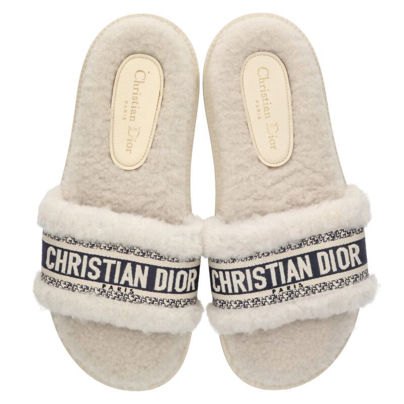 Christian Dior Logo Embroidered Fur Sandals Men's 40