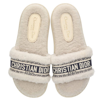 Christian Dior Logo Embroidered Fur Sandals Men's 40