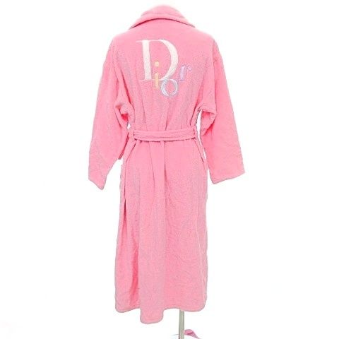 Christian DIOR Bathrobe Gown Back Logo Room Wear M Pink A1227