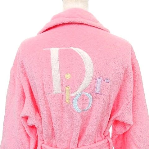 Christian DIOR Bathrobe Gown Back Logo Room Wear M Pink A1227