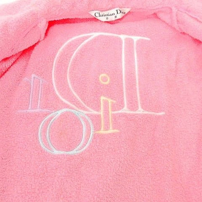 Christian DIOR Bathrobe Gown Back Logo Room Wear M Pink A1227