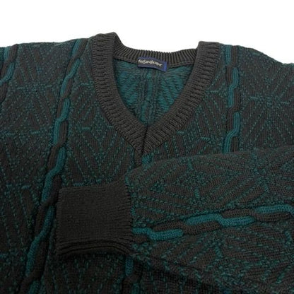 Yves Saint Laurent YVES Saint Laurent Knit Sweater Long Sleeve V Neck All Over