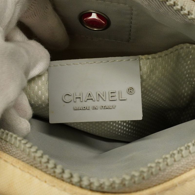 Chanel Shoulder Bag Sports Camellia Nylon White Gray Silver Hardware Ladies