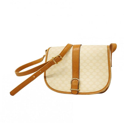 Celine Shoulder Bag Macadam PVC White Brown Gold Hardware Women's