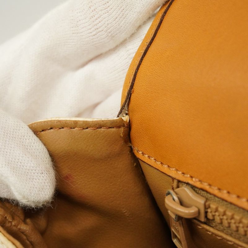 Celine Shoulder Bag Macadam PVC White Brown Gold Hardware Women's