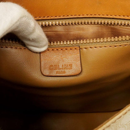 Celine Shoulder Bag Macadam PVC White Brown Gold Hardware Women's