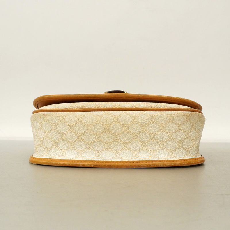 Celine Shoulder Bag Macadam PVC White Brown Gold Hardware Women's