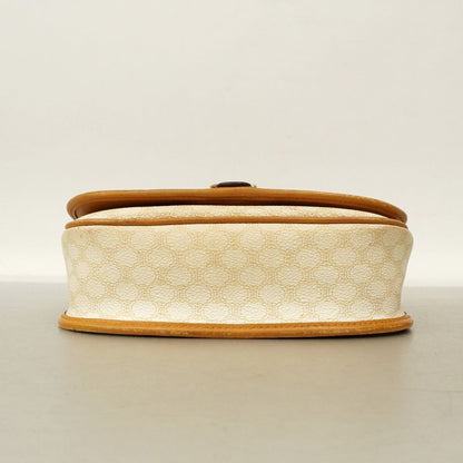 Celine Shoulder Bag Macadam PVC White Brown Gold Hardware Women's