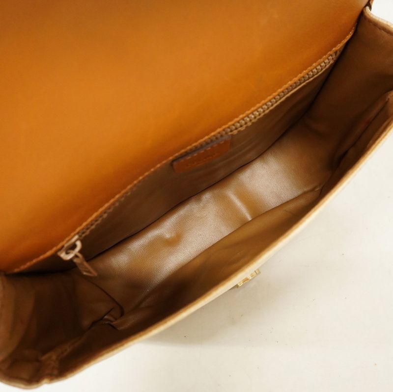 Celine Shoulder Bag Macadam PVC White Brown Gold Hardware Women's