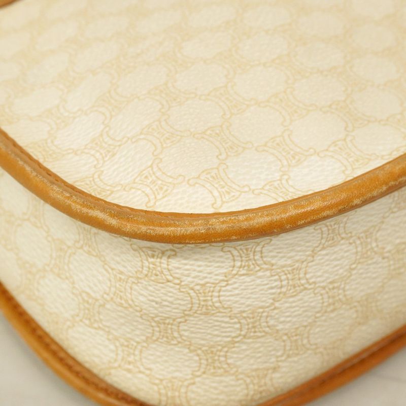 Celine Shoulder Bag Macadam PVC White Brown Gold Hardware Women's