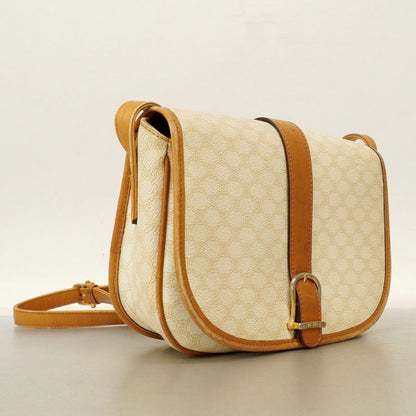Celine Shoulder Bag Macadam PVC White Brown Gold Hardware Women's