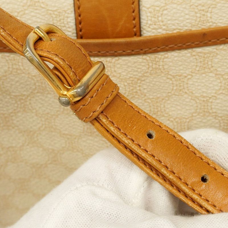 Celine Shoulder Bag Macadam PVC White Brown Gold Hardware Women's