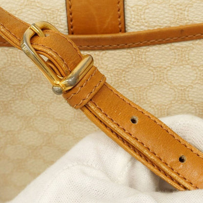 Celine Shoulder Bag Macadam PVC White Brown Gold Hardware Women's