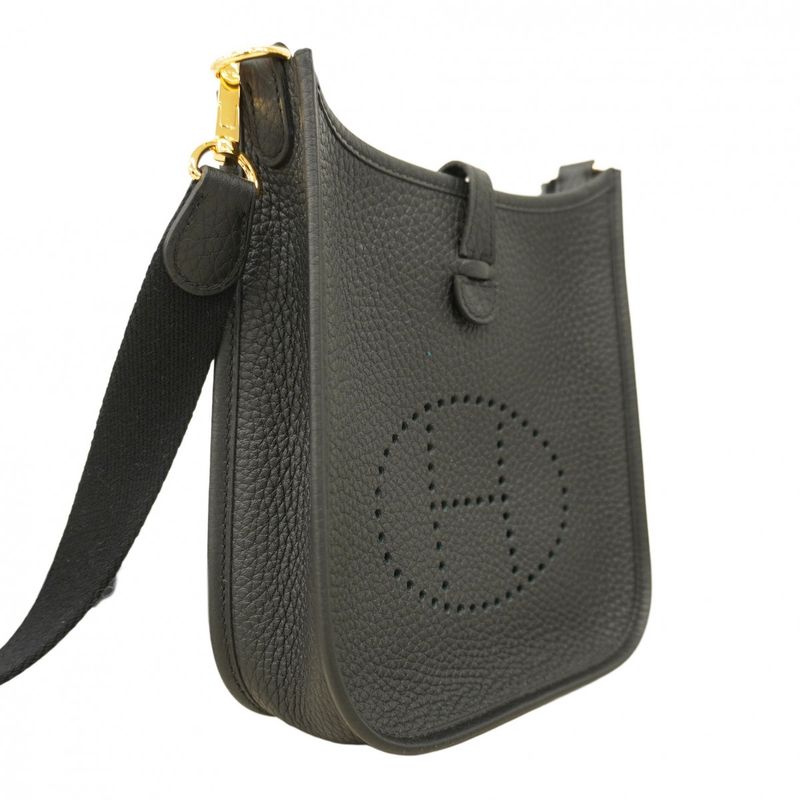 Hermes Shoulder Bag Evelyn TPM Taurillon Clemence Black Gold Hardware K