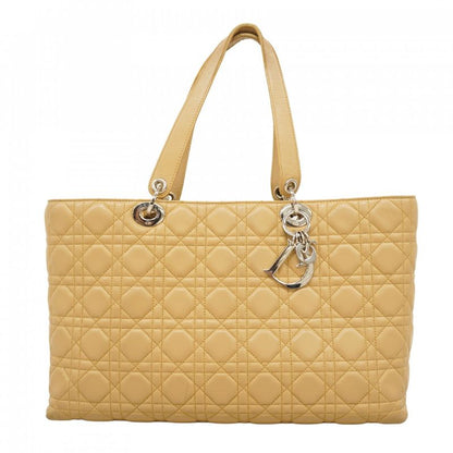 Christian Dior Tote Bag Cannage Lamb Beige Silver Hardware Women's