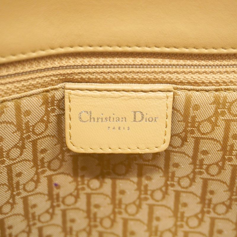 Christian Dior Tote Bag Cannage Lamb Beige Silver Hardware Women's
