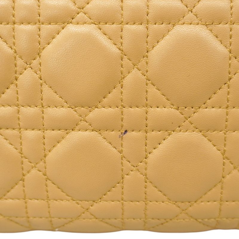 Christian Dior Tote Bag Cannage Lamb Beige Silver Hardware Women's