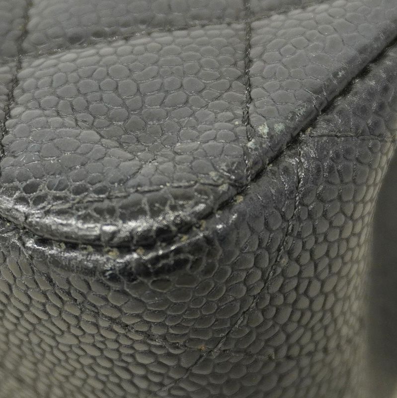 Chanel Shoulder Bag Matelasse Caviar Skin Black Gold Hardware Women