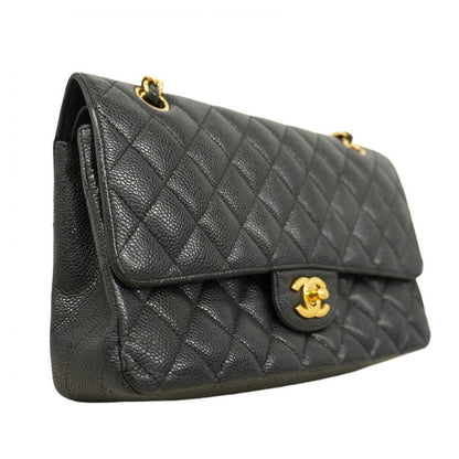 Chanel Shoulder Bag Matelasse Caviar Skin Black Gold Hardware Women
