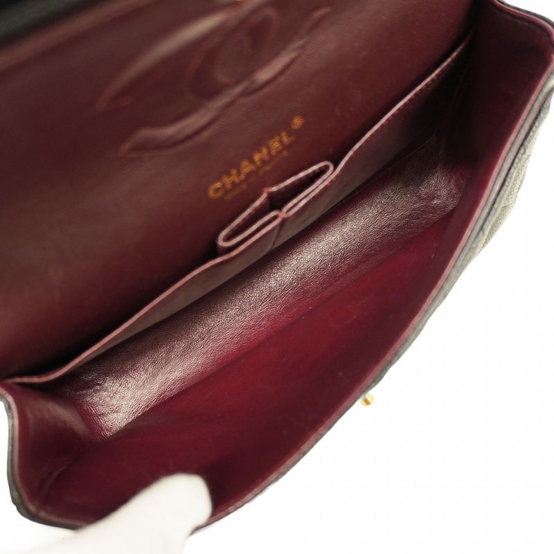 Chanel Shoulder Bag Matelasse Caviar Skin Black Gold Hardware Women