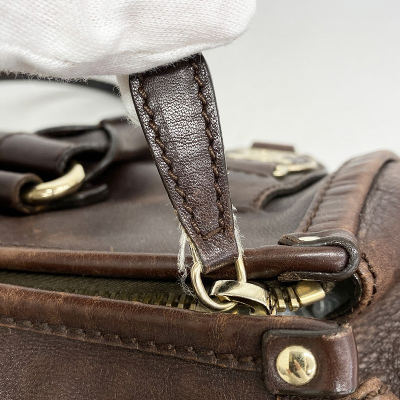 Celine Handbag Leather Brown Chien Pangold Hardware Women's