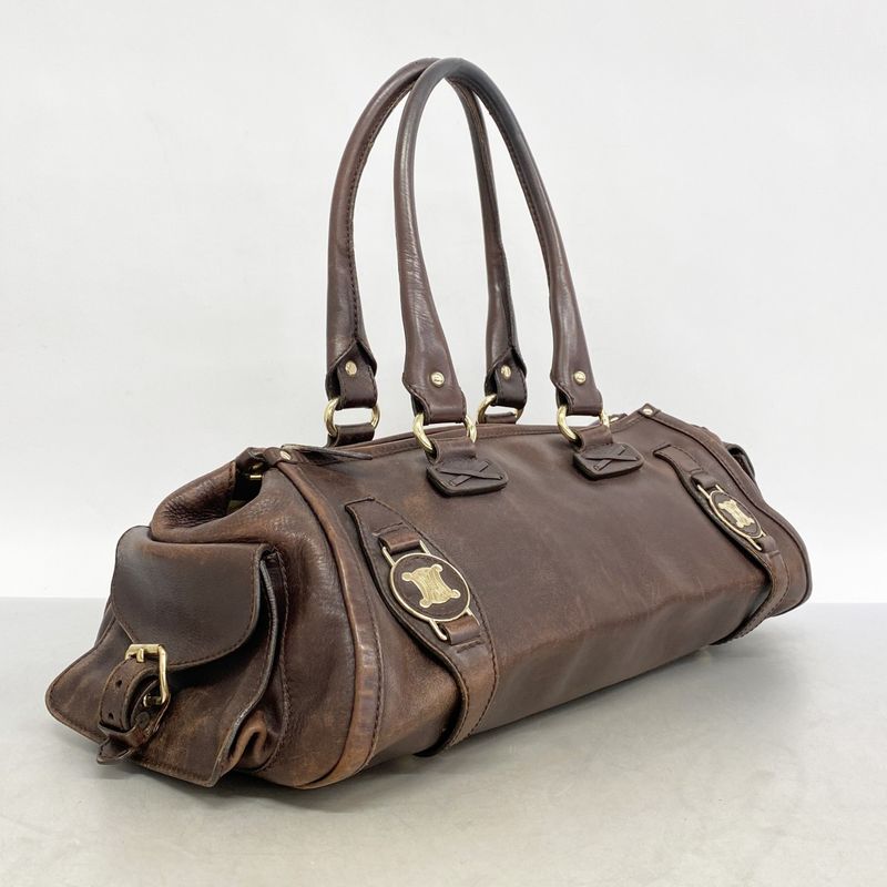 Celine Handbag Leather Brown Chien Pangold Hardware Women's