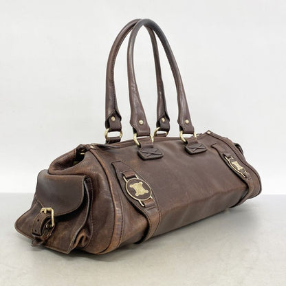 Celine Handbag Leather Brown Chien Pangold Hardware Women's