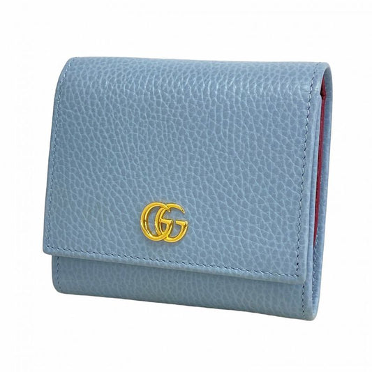Gucci Wallet Ggmarmont 598587 Leather Blue Gold Hardware Women's
