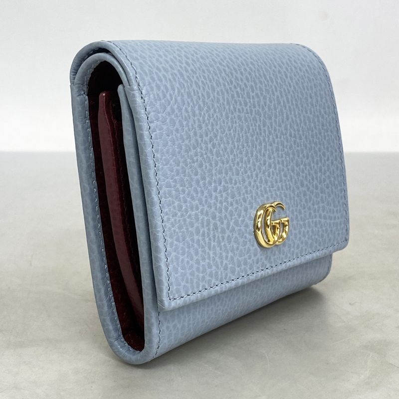Gucci Wallet Ggmarmont 598587 Leather Blue Gold Hardware Women's