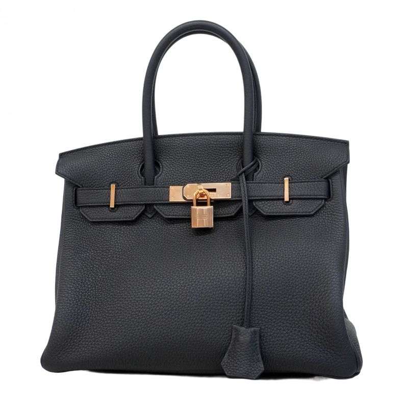 Hermes Handbag Birkin 30 Togo Black Pink Gold Hardware Y Engraved Ladies
