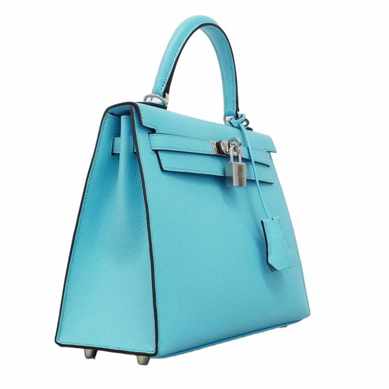 Hermes Handbag Kelly 25 Vaux Epson Celeste Silver Hardware U Engraved 2way Bag