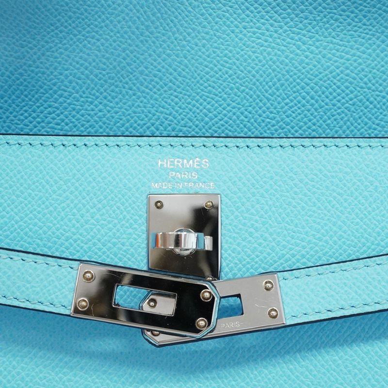 Hermes Handbag Kelly 25 Vaux Epson Celeste Silver Hardware U Engraved 2way Bag