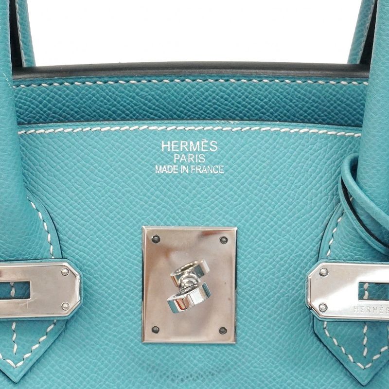 Hermes Handbag Birkin 35 Vaux Epson Blue Jean Silver Hardware □K Engraved Ladies