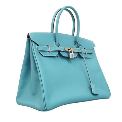 Hermes Handbag Birkin 35 Vaux Epson Blue Jean Silver Hardware □K Engraved Ladies
