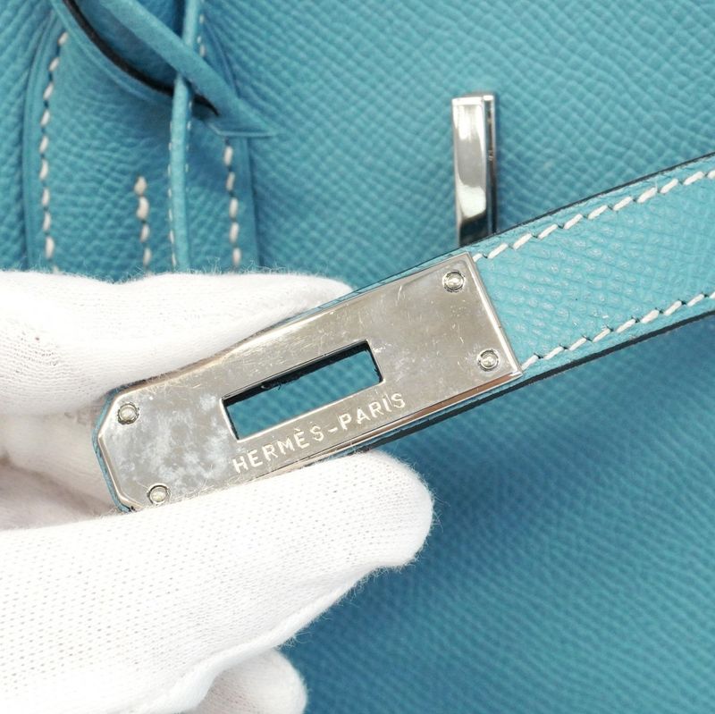 Hermes Handbag Birkin 35 Vaux Epson Blue Jean Silver Hardware □K Engraved Ladies