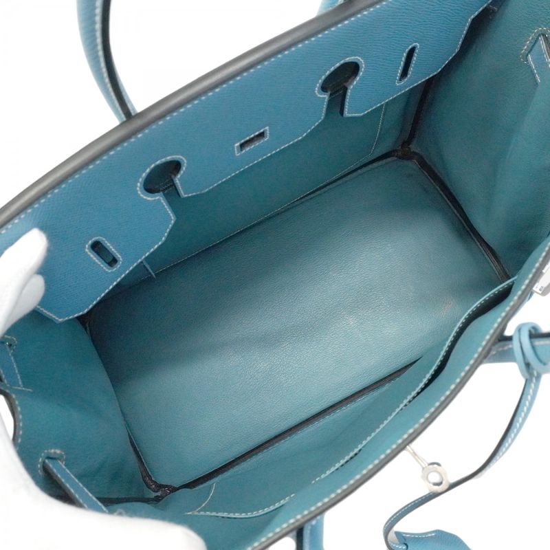 Hermes Handbag Birkin 35 Vaux Epson Blue Jean Silver Hardware □K Engraved Ladies