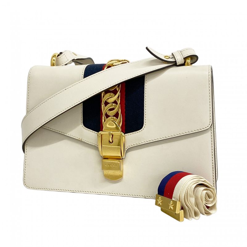 Gucci Shoulder Bag Sylvie 421882 Leather Ivory Gold Hardware Women's