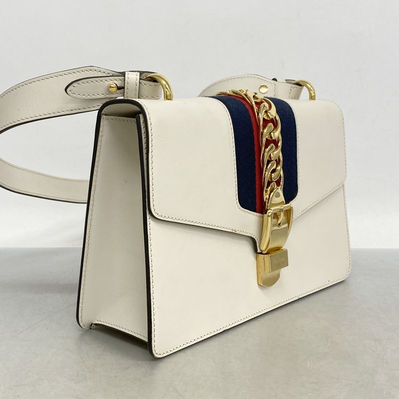 Gucci Shoulder Bag Sylvie 421882 Leather Ivory Gold Hardware Women's